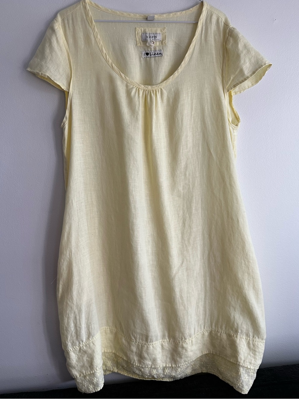 Malvin I‎ ❤️ Linen 100% Linen Pale Yellow Scoop-Neck Mini Dress Size XL